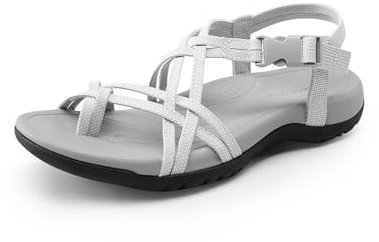 DREAM PAIRS Women's Walking Comfort Sport Athletic Sandals with Arch Support Elastic Strap Casual Hiking Outdoor Beach Summer Sandal,Size 8,Light Grey,SDSA2406W