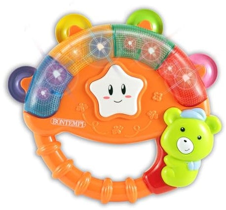 Bontempi | BabyBeat - Elektronisches Babytamburin mit Lichtern und Geräuschen, Orange, 23x23x18,5 cm, 6+ Monate