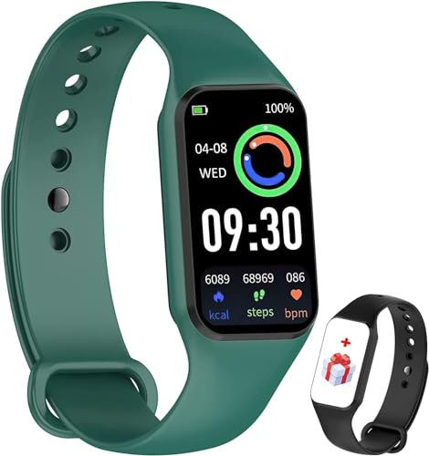 IOWODO Smartwatch Damen Herren Oximeter Herzfrequenz Schlaf Schrittzähler Smartwatch mit Benachrichtigung, SpO2, Wasserdicht IP68 für Android IOS (Grün)