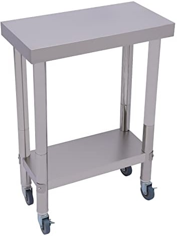 TONFEION Arbeitstisch Edelstahl Küche Beistelltisch mit Rollen, bis 300 KG, Küchentisch Catering Edelstahlregal, 60 x 45 x 85 cm