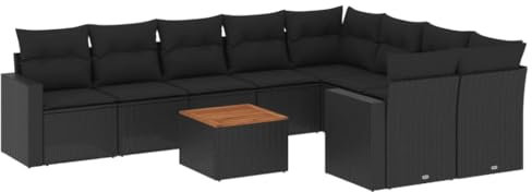 vidaXL Garten Sofagarnitur mit Kissen 10-TLG., Gartenmöbel Gartengarnitur, Sitzgruppe Sitzgarnitur, Lounge Sofa Garnitur Terrasse, Schwarz Poly Rattan