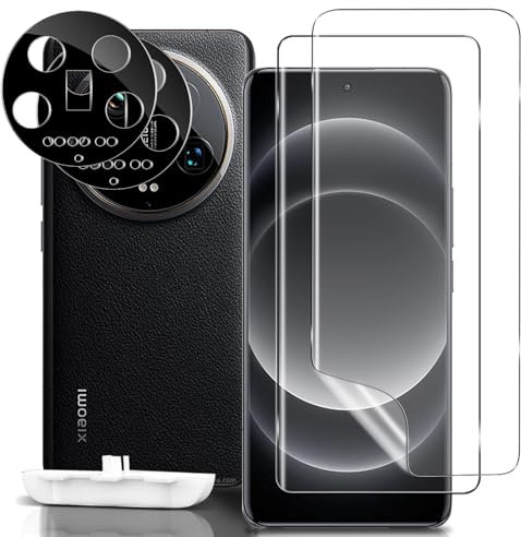 LanQii Protective Film Compatible with Xiaomi 14 Ultra/Xiaomi Mi 14 Ultra, [2 + 2 Pieces] Soft TPU Screen Protector + Tempered Glass Camera Lens Protection Anti-Scratch for Xiaomi 14 Ultra