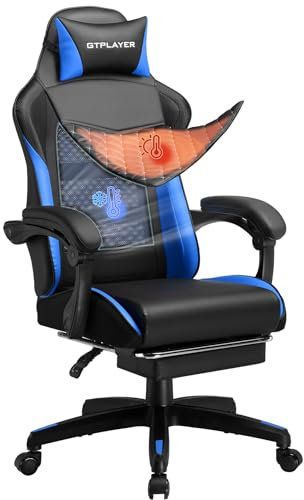 GTPLAYER Gaming Chair, High Back Leather Computer Gaming Chair with Footrest, Ergonomic Height Adjustable Office Chair with Removable Cover and Lumbar Support for Gaming and Work (Blue)