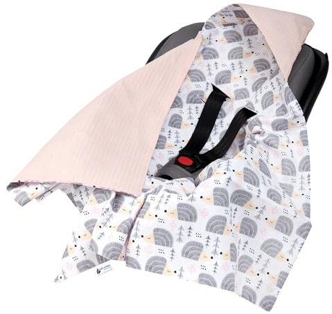 Medi Partners Einschlagdecke Baby Babyschale 100% Baumwolle für Sommer 85x85cm Kinderwagen Kuscheldecke universal Baby Decke Einschlagdecken Babydecke Buggy Autositz (Graue Igel mit Hellrosa Waffel)