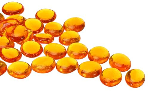 sourcing map Glass Beads,36pcs Flat Glass Gemstone Transparent Orange 0.44lbs (0.67-0.87) Glass Marbles Pebbles for Vase Fillers Aquarium Decor DIY Craft