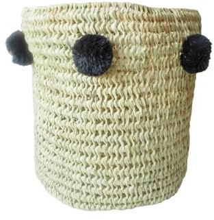 Grand panier de rangement gris foncé - Panier en feuilles de palmier pour rangement et décoration des jouets - Tressé à la main - Dimensions : 40 x 40 x 40 cm