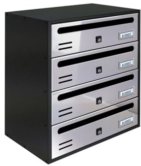 ALUBOX CUBO Briefkastenanlage 4 Fächer 43x38,5x25 cm aus Verzinktem Blech Horizontale Briefkastenanlage für Innen- und Geschützten Außenbereich (Anthrazit mit verspiegelten Edelstahltüren)