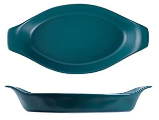 Auflaufformen 12Inch Backenschale Binaaural Gerichte Kreative Fischplatte Haushalt Keramik Backschaufel for Mikrowellenofen Haushalt 2 Stück für Lasagne,Tiramisu & Aufläufe(Green)