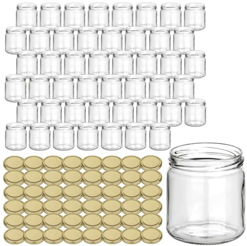 Gouveo Lot de 48 Pots à Confiture 500g «Miel» avec Couvercles à Vis Or - Conservation TO82 - Pots Vides (HGTO500G)