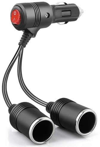 1 à 2 Rallonge Allume Cigare, Double Prise Allume-Cigare avec Interrupteur, 18AWG Splitter Câble D'extension Avec Fusible 15A, 12V/24V Adaptateur Répartiteur pour Voiture, Bateau, Moto