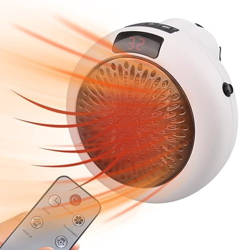 Mini Ventilador Calentador Enchufe, Calefactor de Enchufe con Mando a Distancia, 900W Enchufes Calentador, Portátil PTC Cerámica Enchufe Calentador, Calefactor Electrico Apto Baños (Blanco)