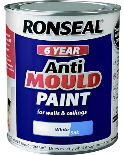 AMK® Ronseal 6 Year Anti Mould Paint 750ml White Silk Incorporated Fungal Protection Biocide Ideal for Kitchens & Bathrooms Use On Walls and Ceilings