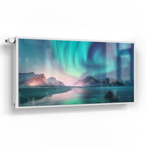 DEQORI Magnetfolie für Heizung 120x60 cm | Motiv Das Nordlicht der Lofoten | dekorative Magnetmatte Heizkörper Schutz Verkleidung | Magnet Deko-Folie selbstklebend, magnetisch & beschreibbar