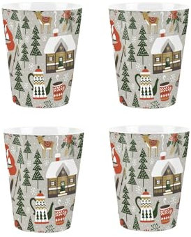 Winter Forest Egg Cups Set - Christmas Trees & Cottages Lapland Presents - Pack of 4 Ceramic Egg Cups/Holders Kitchenware/Shot Glasses Drinkware Boxed Gift