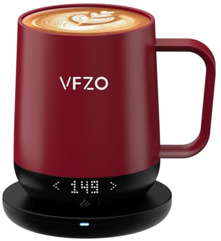 VFZO Smart Mug,Self Heating,Temperature-Controlled, Self-Heating Coffee Mug.LED Real-time Temperature Display. 180 Minutes Maximum Battery Life.Smart Coffee Cup Tea-for-One Sets(12oz, Burgundy)