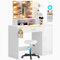 Casaria® Schminktisch mit Spiegel und Hocker inkl. LED Beleuchtung Schrank Schublade Regale Kosmetiktisch Make-up Fernbedienung 90x40cm Holz Weiß