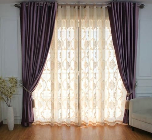 Wycian Voilages Store Occultant Violet 2 Panneaux Polyester Couleur Unie 102L x 244H cm Rideau Cuisine Japonais Rideau Cuisine Japonais