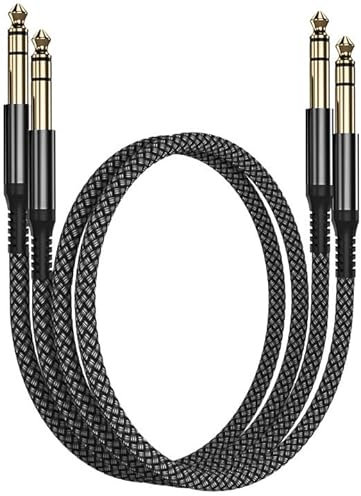 RUXELY Cable Instrumento 6.35mm TRS 1M 2-Pack,Lead Balanceado Audio Estéreo 1/4 Pulgadas Macho 6.3 Jack,Cord 6.35 para Guitarra Eléctrica,Bajo,Teclado,Mezclador,Amplificador Amp,Altavoz