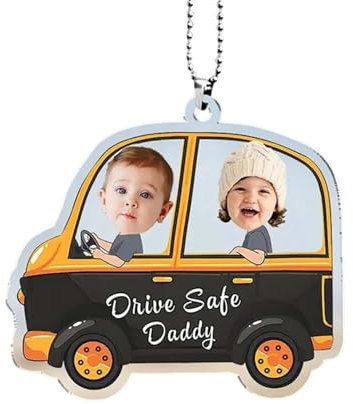 Pendentif De Rétroviseur De Voiture Personnalisé, Photo Amusante à Suspendre Gravé Décoration De Rétroviseur Voiture Cadeaux pour Papa Idee Cadeau Papa Cadeau personnalisé (#A)