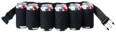 Daryunk 1Pcs Portable 6-can Beer Belt Holder, Adjustable Drink Bag, Suitable for Camping, Hiking, Outdoor Oarties, Black