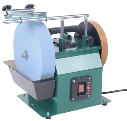 AXGCAA Water Cooled Sharpening System, 10 Inch Two Direction Electric Knife Sharpener with Adjustable Reservoir, Bench Wet Stone Grinding Machine with Paste, for Knife Sharpening and Polishing
