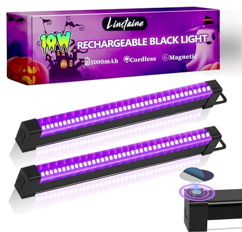 2 Pack Rechargeable Black Light Bar, 5000mAh Large Capacity Battery Powered Black Lights for Glow Party, Portable Blacklight Party Supplies for Uranium Glass, Fluorescent Poster, Bedroom, Halloween