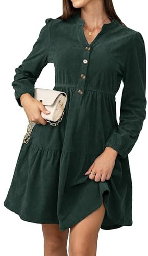 Alaster Queen Damen Herbstkleid Herbst Winter Kleid Langarm Volant Blusenkleid Damen Strickkleid Mit Taschen V-Ausschnitt Knielang Kleid Festlich Elegant Autumn Dress