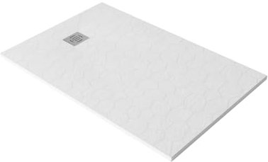 Piatto Doccia 70x100x2.6 cm Bianco Effetto Pietra Rettangolare in SMC Riducibile con Kit di scarico
