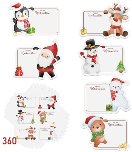 360 Stück Aufkleber Weihnachten Geschenkanhänger Weihnachten 6 Muster Geeignet Für Dekorationsparty Geschenkverpackungsumschlag 15 X 12.5 X 1.2 cm