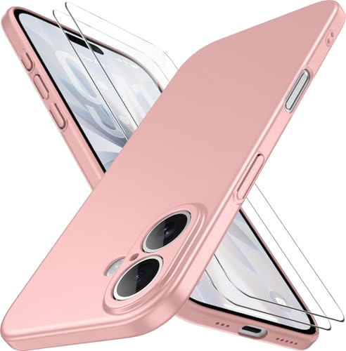 Natiiozie Ultra Dünn Handyhülle Kompatibel mit iPhone 17 Hülle PP Case mit 2 Stück Schutzfolie, Slim Leicht Hartschale mit Voll Kameraschutz Kratzfeste Matt Schutzhülle - Roségold