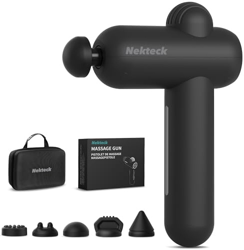 Nekteck Massagepistole, Muskel-Percussion-Massagepistole für Sportler, tragbare Hand-Tiefengewebe-Massagepistole mit 5 einstellbaren Geschwindigkeiten und 6 Massagekopf