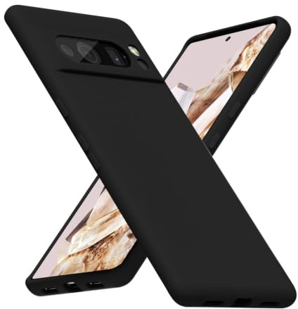 LoeoeL for Google Pixel 8 Pro Phone Case Silicone, Minimalist Ultra Thin Slim Soft Rubber Solid Color Simple Cute Case for Girls, Aesthetic Girly Plain Jelly Gel &Camera Cover Protection, Black