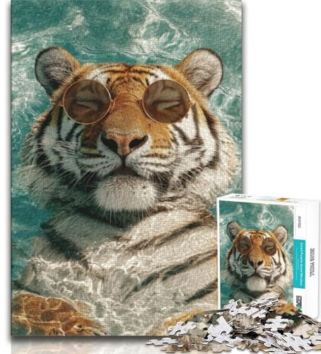 Tiger in The Swimming Pool Jigsaw Puzzles for Adults Teenagers Jigsaws Puzzle,Relax Games Is Ideal As A Gift for The Whole Family 38x26cm