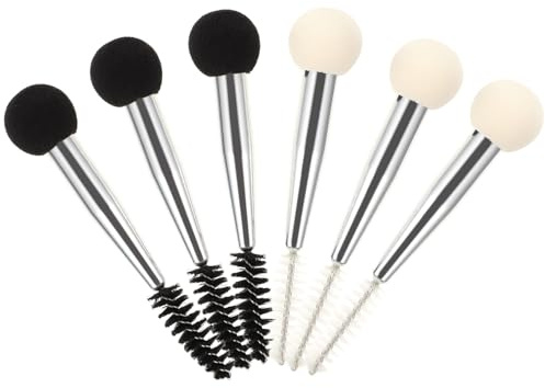 FRCOLOR 6 Stück Doppelseitiges Make Up Pinsel Mittlerer Schwammapplikator und Augenbrauenbürste Leichtes Reise Make Up Werkzeug für Mascara und Concealer Schwarz Weiß mit Silbernem Griff