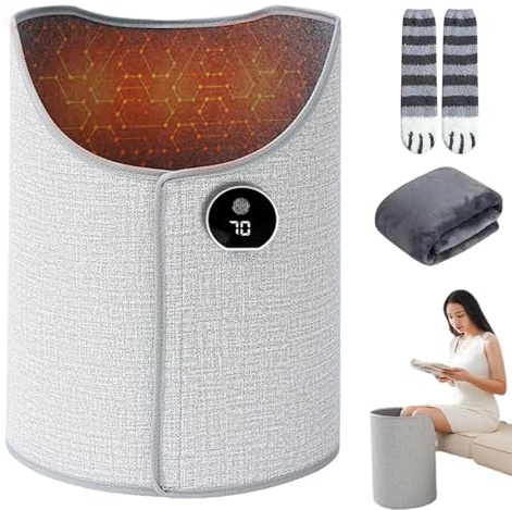 Under Desk Leg Warmer, Office Leg Warmer Under Desk with Soft Blanket, 360° Fully Enclosed Folding Electric Heated Foot Warmer, Portable Space Heater with 5 Heat Levels and Timer (with Blanket,Gray)
