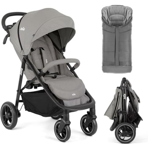 Joie Litetrax Buggy Set mit Thermo-Fußsack | Komfortabler Sportwagen für Stadt & Gelände, Flex-Federung, Einhand-Faltmechanismus, UV 50+, pannensichere Reifen - Pebble