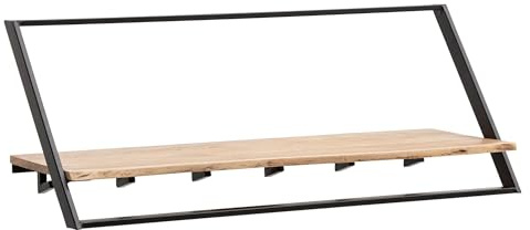 FineBuy Wandgarderobe 100x32,5x40 cm Akazie Massivholz mit Hutablage | Garderobenpaneel Industrial mit Hakenleiste, Ablage für Hüte und Taschen, Garderobenleiste aus Echtholz mit Baumkante