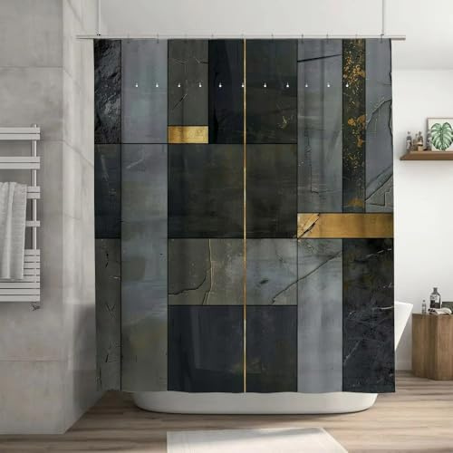 UUDIHO Rideau de Douche Moderne et Luxueux Effet marbre, imperméable, décor de Salle de Bain avec Accents dorés, Gris, Noir et Blanc, pour Baignoire et Douche (90 x 200 cm / 35 x 79 Pouces (L x H)).