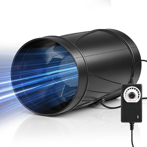 Regelbar Rohrventilator 100mm, 222 m³/h 4500 U/min Inline Abluftventilator Leise mit Drehzahlregler, EC Motor, 3m Kabel, Überhitzungsschutz, Rohrlüfter für Wintergarten, Gewächshaus, Keller, Garage