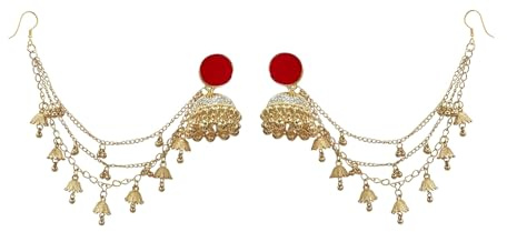 Bollywood Jhumka droppörhängen, indiska vintage klocka pärlbehängda tofs lagerkedjor – etniska traditionella smycken för bröllop, festivaler och speciella tillfällen, stor, Metall, Ingen
