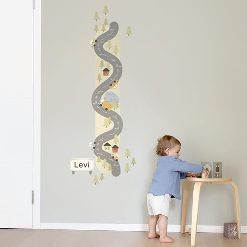 Klebekerlchen® | Personalisierte Messlatte als Wandtattoo fürs Kinderzimmer | Zum Messen der Körpergröße bis zu 160 cm | Inklusive individueller Personalisierung - Straße
