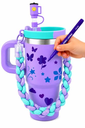 DIY Kids Tumbler with Straw and Lid - 14oz Insulated Stainless Steel Tumbler for Girls, Travel Cup for Hot Drinks, Arts and Craft Kits for Kids, Girls Birthday Presents, Gifts for Girl Age 6 7 8 9 10