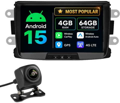 8 Android 15 Octa-Core Car Stereo for Dacia Duster Sandero Stepway Logan Renault Captur, 4GB+64GB Sat Nav with 4G LTE, Wireless CarPlay Android Auto, DSP FM RDS Bluetooth WiFi, 720P Backup Camera