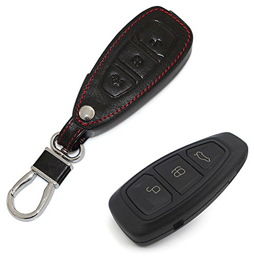 Happyit Cas de Couverture de Clé de Voiture en Cuir Porte-clés pour Ford Focus MK3 MK4 Kuga Escape Ecosport Nouvelle Fiesta (Noir)