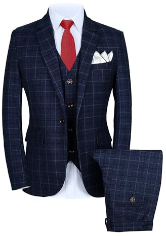 MOGU Chaqueta Tipo Blazer de 3 Piezas para Hombre, diseño a Cuadros, Chaleco y Pantalones