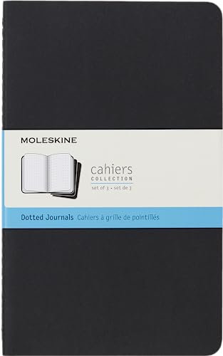 Moleskine Cahier mit gepunktetem Gittermuster, Kartonumschlag, 16 abtrennbare Seiten, Set aus 3 Heften, Großformat 13x21 cm, Farbe Schwarz