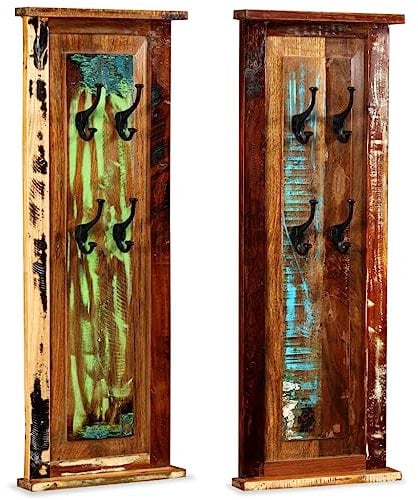 vidaXL 2X Garderobenleiste Hakenleiste Wand Kleiderhaken Garderobe Wandgarderobe Wandpaneel Flurgarderobe Recyceltes Massivholz 38x100cm