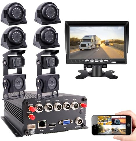 JOINLGO 8 Channel Mobile DVR Backup Camera System Remote Monitor on PC Phone GPS WiFi 4G 1080N AHD Vehicle Car DVR MDVR Video Recorder with 8 2.0MP Dome Side Rear View Car Cameras for Truck/RV/Bus