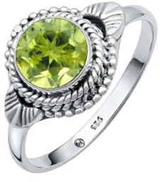 mantraroma 925 Sterling Silber Peridot Ring Damen – Facettierter Edelstein Silberring