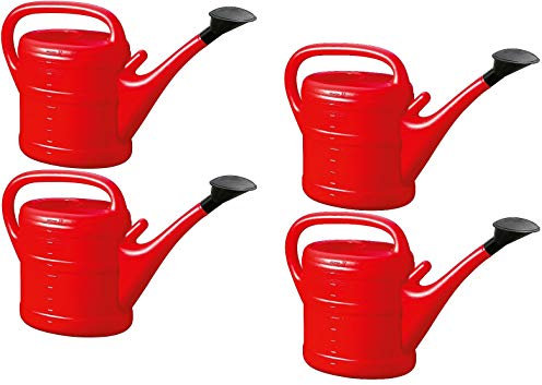 4X Gießkanne 10L ROT + 1x BILDMAGNET! Blumenkanne Kunststoff für groß & klein Garten & Zimmerpflanzen Gießkannen Gieskanne Gieskannen Giesskanne 10 L Liter Watering Can Gieskannen10Liter lr